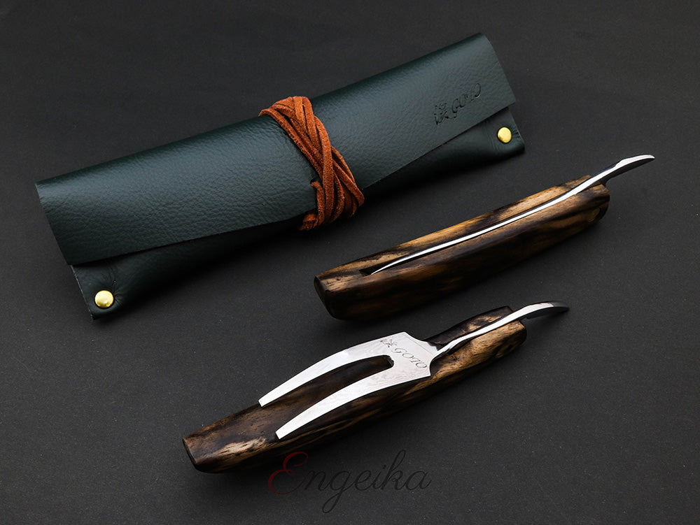 Goto Kurogaki Damascus Folding Knife & Fork Set