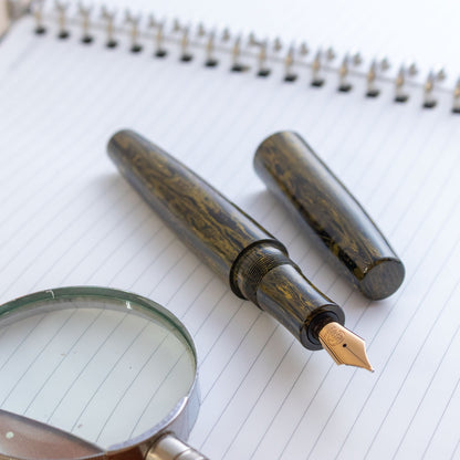 Eboya Hokabune Large Ebonite - Kogetsu Yellow 14K Gold Bock M Nib Fountain Pen