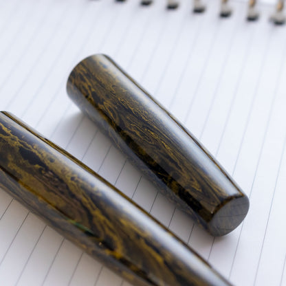 Eboya Hokabune Large Ebonite - Kogetsu Yellow 14K Gold Bock M Nib Fountain Pen