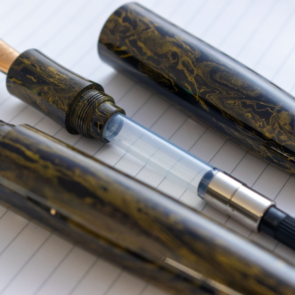 Eboya Hokabune Large Ebonite - Kogetsu Yellow 14K Gold Bock M Nib Fountain Pen