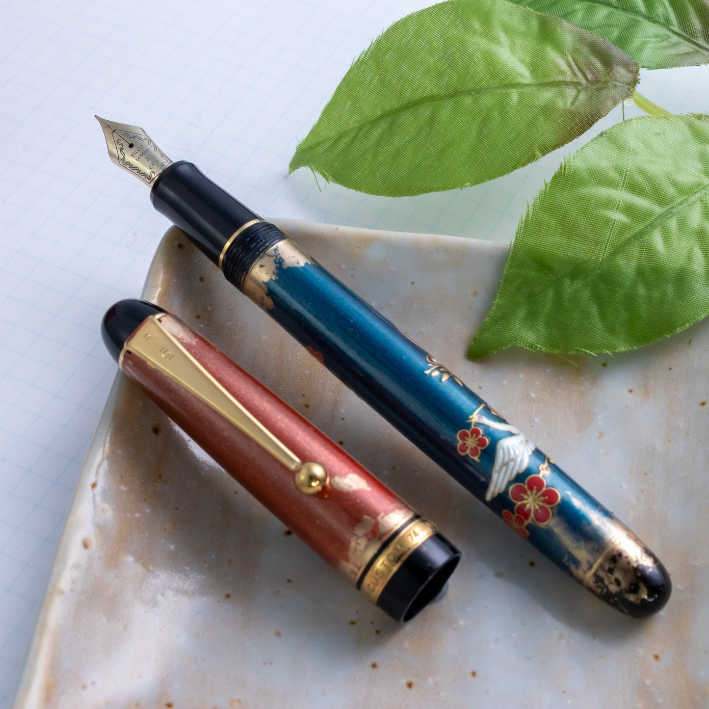 Customized Pilot Custom 74 Ume Ni Tsuru Motif Fountain Pen
