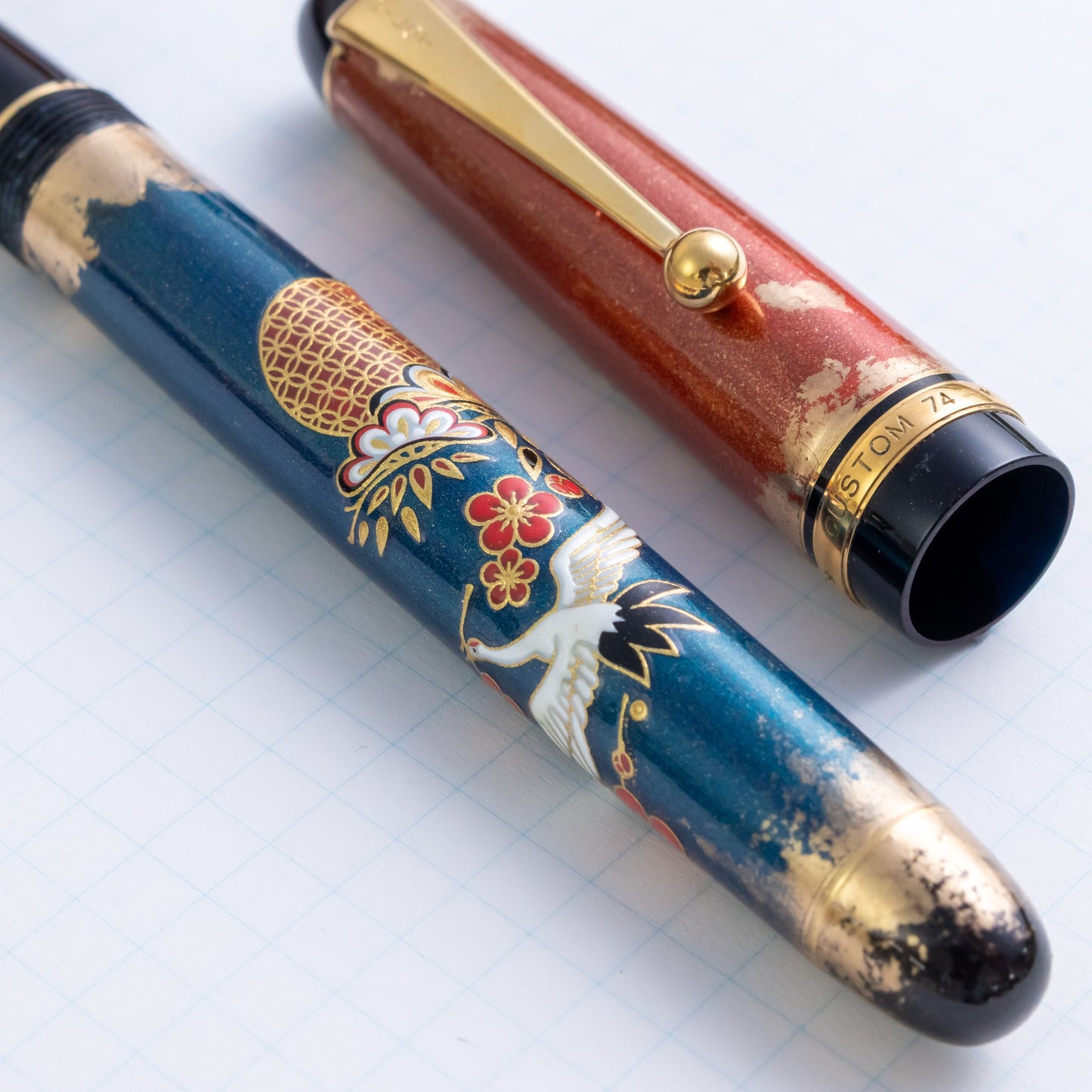 Customized Pilot Custom 74 Ume Ni Tsuru Motif Fountain Pen