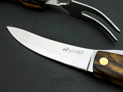 Goto Kurogaki Damascus Folding Knife & Fork Set