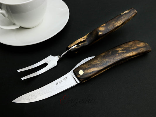 Goto Kurogaki Damascus Folding Knife & Fork Set